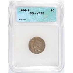 1909-S INDIAN HEAD CENT ICG VF-25