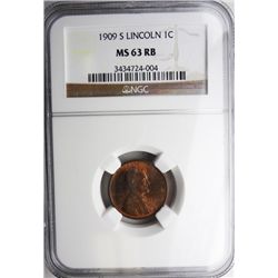 1909-S LINCOLN WHEAT ONE CENT MS63RB