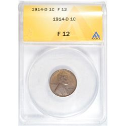 1914-D LINCOLN WHEAT EARS ONE CENT ANACS FINE 12
