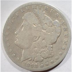 1892-CC MORGAN SILVER DOLLAR VG