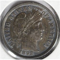 1892 BARBER DIME AU-58. REALLY LOOKS BU