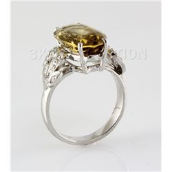 21.45CTW Big Stone Yellow Topaz Silver Ring