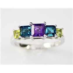 Sterling Platinum 1.65 Multi Gemstone Ring