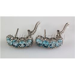 30.32CTW Blue Zircon Huggie Hoop Silver Earring