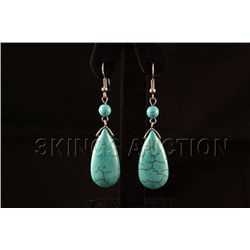 41.97ctw Dangling Blue Turquoise Silver Earring
