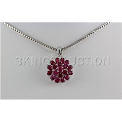 17.25CTW Ruby Flower Design Silver Pendant