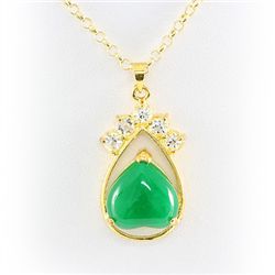 Natural Heart Jade Set Silver Cubic Zircon Diamonds