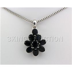 Natural Sapphire 22.26CTW Silver Flower Pendant
