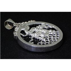 35.00ctw Black Jade & Dragon Silver Round Pendant