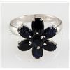 Image 2 : Natural Sapphire 19.06CTW Silver Flower Ring