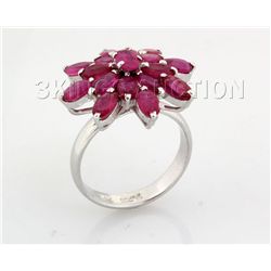 25.36CTW Flower Cluster Pink Ruby Silver Ring