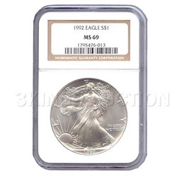 Certified Uncirculated Silver Eagle 1992 MS69
