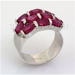 31.41CTW Pink Ruby Cluster Design Silver Ring