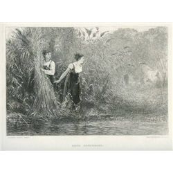 Felix Bracquemond Etching "Reed Gathering"