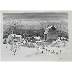Adolf Dehn Signed Original Lithograph Winter Scene