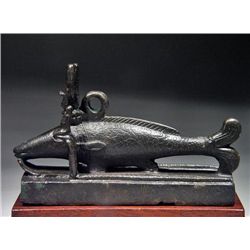 An Egyptian Bronze Statuette of an Oxyrhynchos Fish