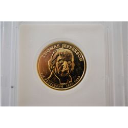 2007 US Presidential Thomas Jefferson $1; Pure 24K Gold Enriched; EST. $5-10