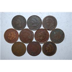 Indian Head One Cent; Various Dates & Conditions; Lot of 10; EST. $10-20