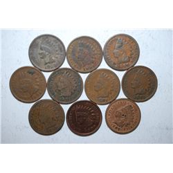 Indian Head One Cent; Various Dates & Conditions; Lot of 10; EST. $10-20