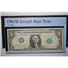 Image 1 : 1963-B US Federal Reserve Note $1; Chicago IL Reserve; Joseph Barr Note; EST. $3-5