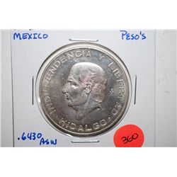 1955 Mexico Diez Pesos Foreign Coin; Libertad; AU50; .6430 ASW .900 Ley; EST. $30-50