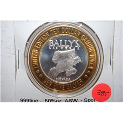 Bally's Las Vegas NV Limited Edition Two-Tone $10 Gaming Token; .999 Fine .60% Oz. ASW; EST. $20-30