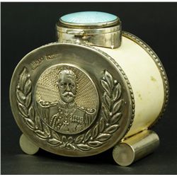 RUSSIAN SILVER & IVORY ENAMELED INKWELL