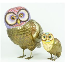 2 SERGIO BUSTAMANTE MIXED METAL OWLS