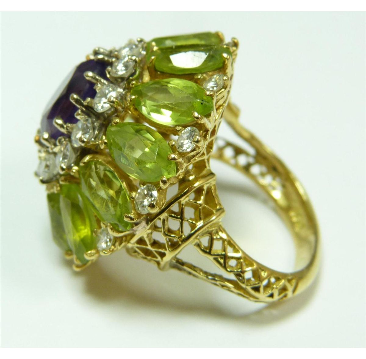 18K YG DIAMOND PERIDOT AMETHYST RING
