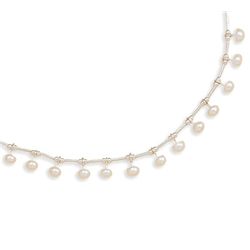 16" Liquid Silver with 15 White Cultured Freshwater Pearls Necklace