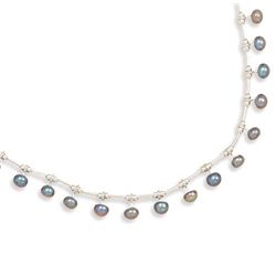 16" Liquid Silver with 15 Peacock Cultured Freshwater Pearls Necklace
