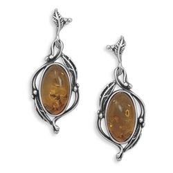 Amber  with Leaf Design Post Earrings