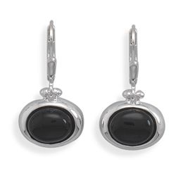Oval Black Onyx  Lever Earrings