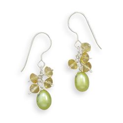 Green Cultured Freshwater Pearl and Citrine French Wire Earrings