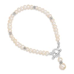 7" White Cultured Freshwater Pearl Toggle Bracelet