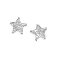 Rhodium Plated 8mm CZ Star Stud Earrings