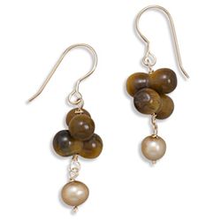 14/20 Gold Filled Tiger's Eye and Cultured Freshwater Pearl French Wire Earrings