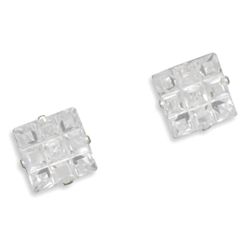 8mm Square CZ "9 Cut" Design Earrings