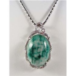 PLATINUM OVER STERLING SILVER EMERALD AND SAPPHIRE PENDANT W/ CHAIN