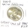 Image 1 : 2010-D NATIVE AMERICAN DOLLAR *GREAT LAW OF PEACE* RED BOOK VALUE IS $7.00 *RARE MS-65 HIGH GRADE*!!
