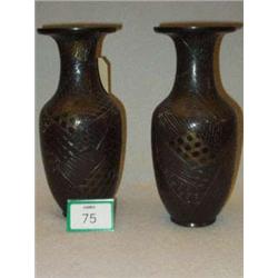 Pair of 19th century baluster bronze vases, a...