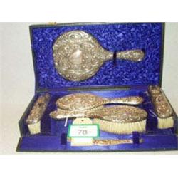 Silver hallmarked boxed dressing table set £5...