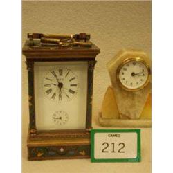 Brass carriage clock with cloissone style dec...