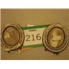 Image 1 : Two antique brass oval frames with porcelain...