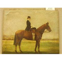 Unframed oil of lady on horse, signed Howarth...