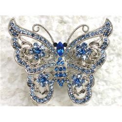 LOVELY BLUE RHINESTONE CRYSTAL BUTTERFLY HAIR CLAW