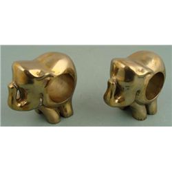 2 Brass Elephant Figure Napkin Rings Holders Tableware