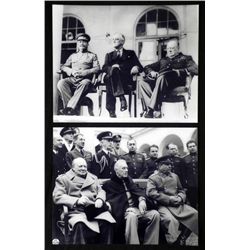 2 Photos Big Meeting WWII Stalin, Roosevelt, Churchill