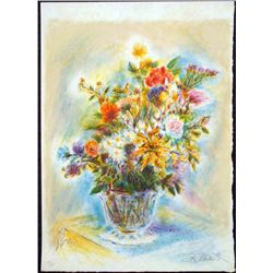 Ira Moskowitz Signed Art Print Flowers in Vase
