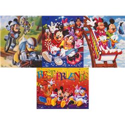 4 Disney Prints Mickey & Friends Bikes, Rollercoaster